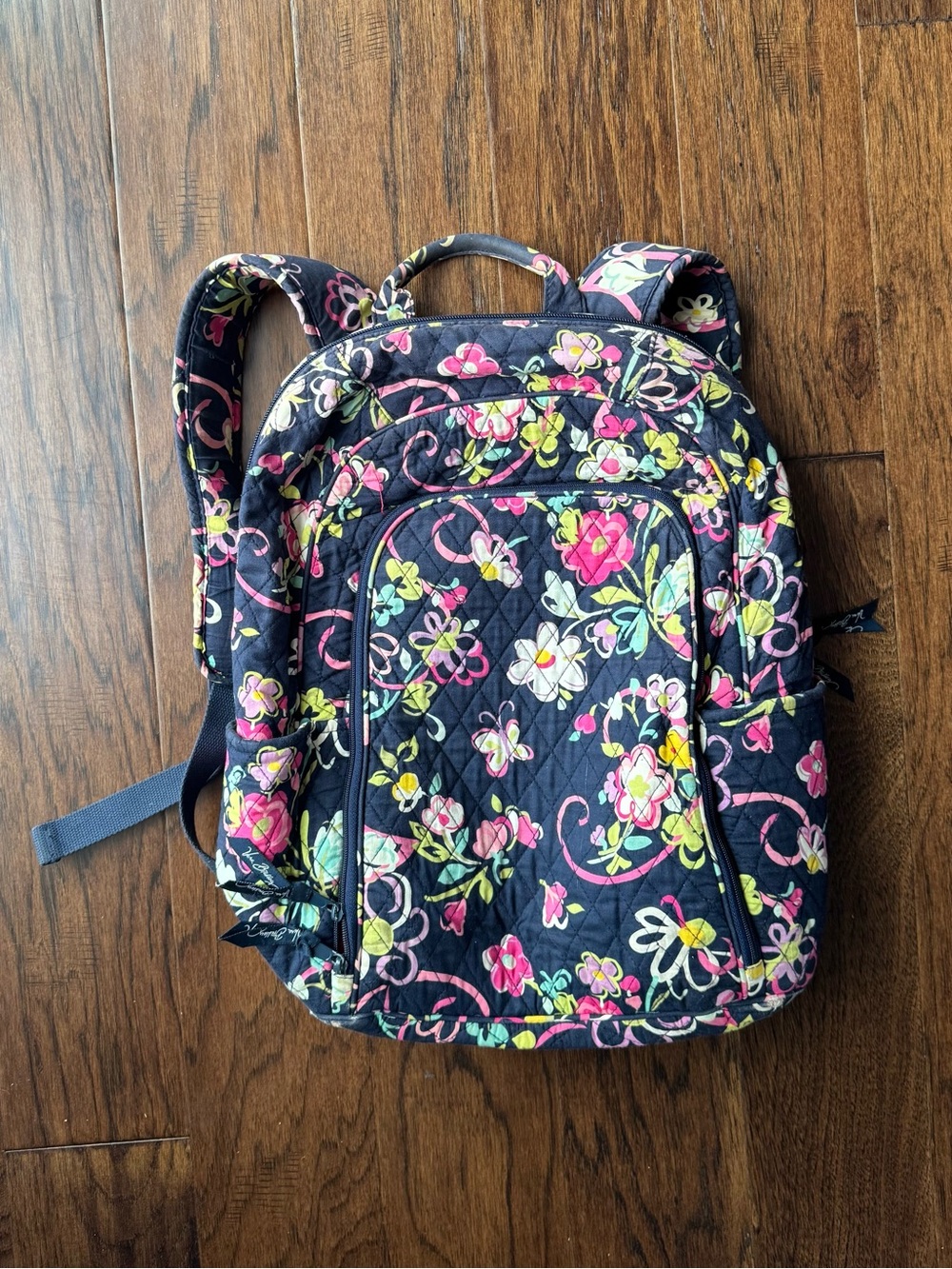 Vera Bradley Black Quilted Backpack with Floral Print